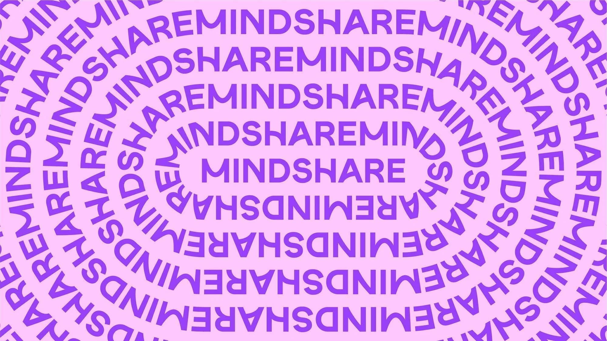 Mindshare’s purple wordmark repeated in a circular graphic.